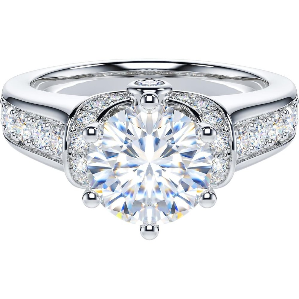 💫 Women Silver Vintage Engagement Ring Diamond Sterling Large Stones Jewelry